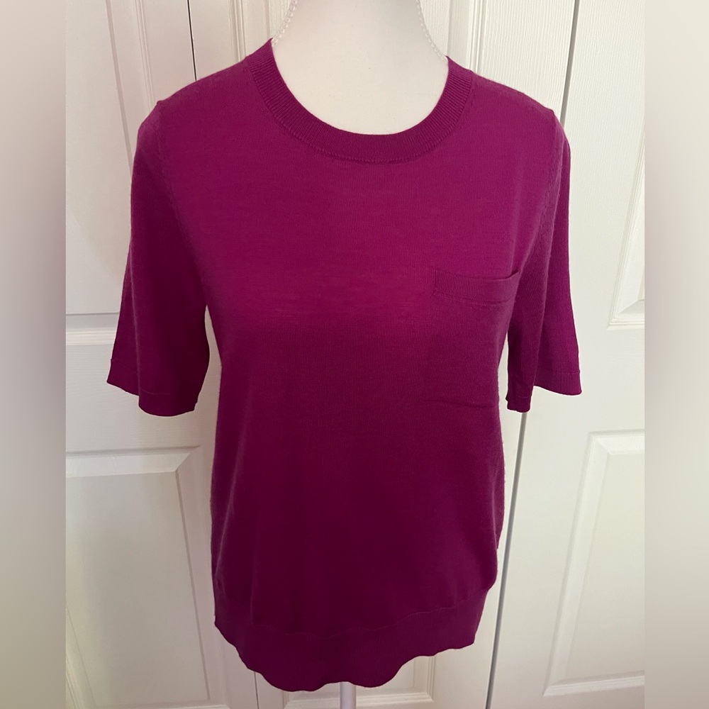 Banana Republic 100% Merino Wool Deep Raspberry Short Sleeve Sweater, Size Small